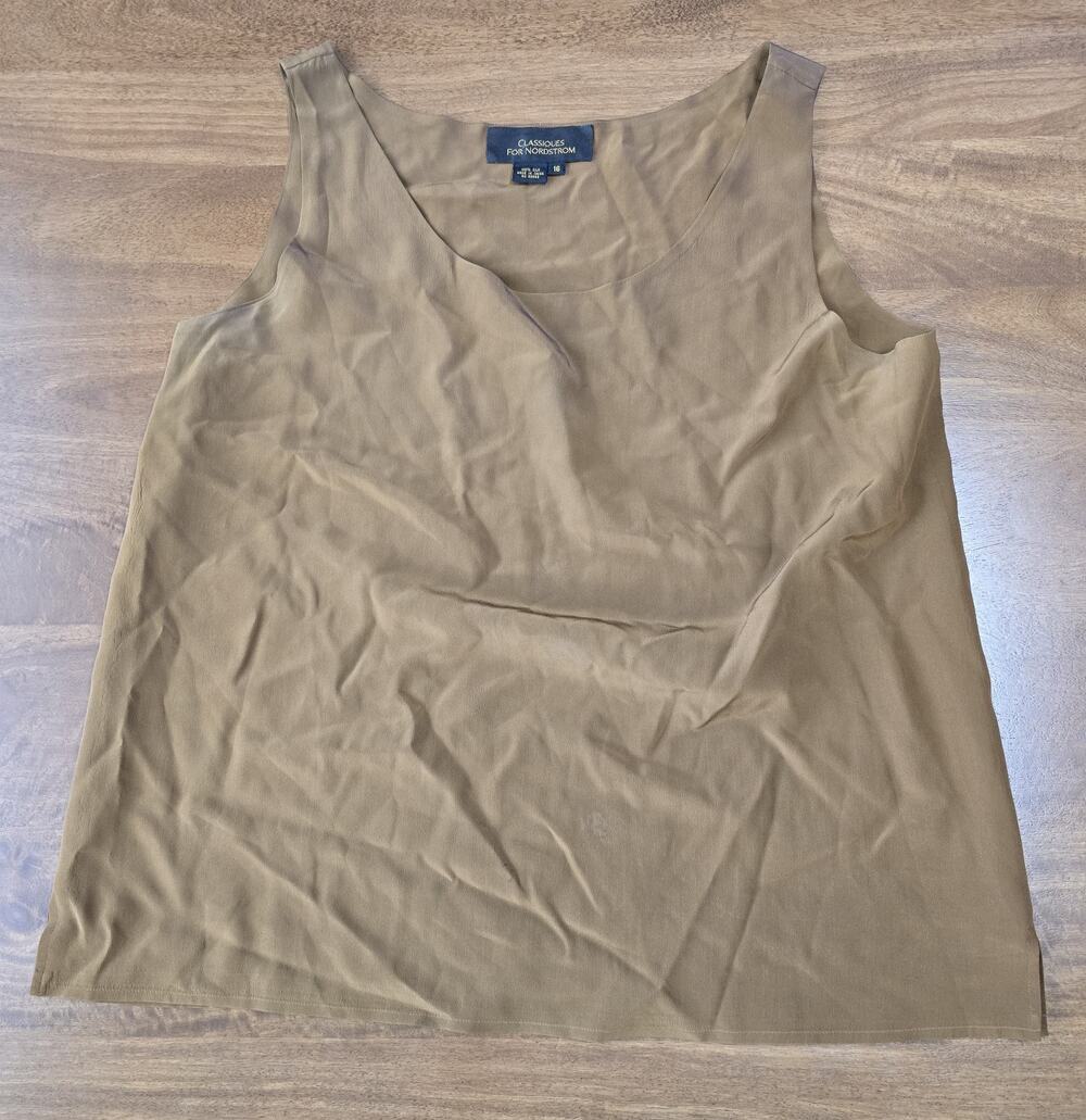Nordstrom Silk Tank Top Bronze Scoop Neck Women's Size 16 FLAW